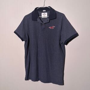 Hollister, blue collared fitted stretch short sleeve shirt, men's Medium